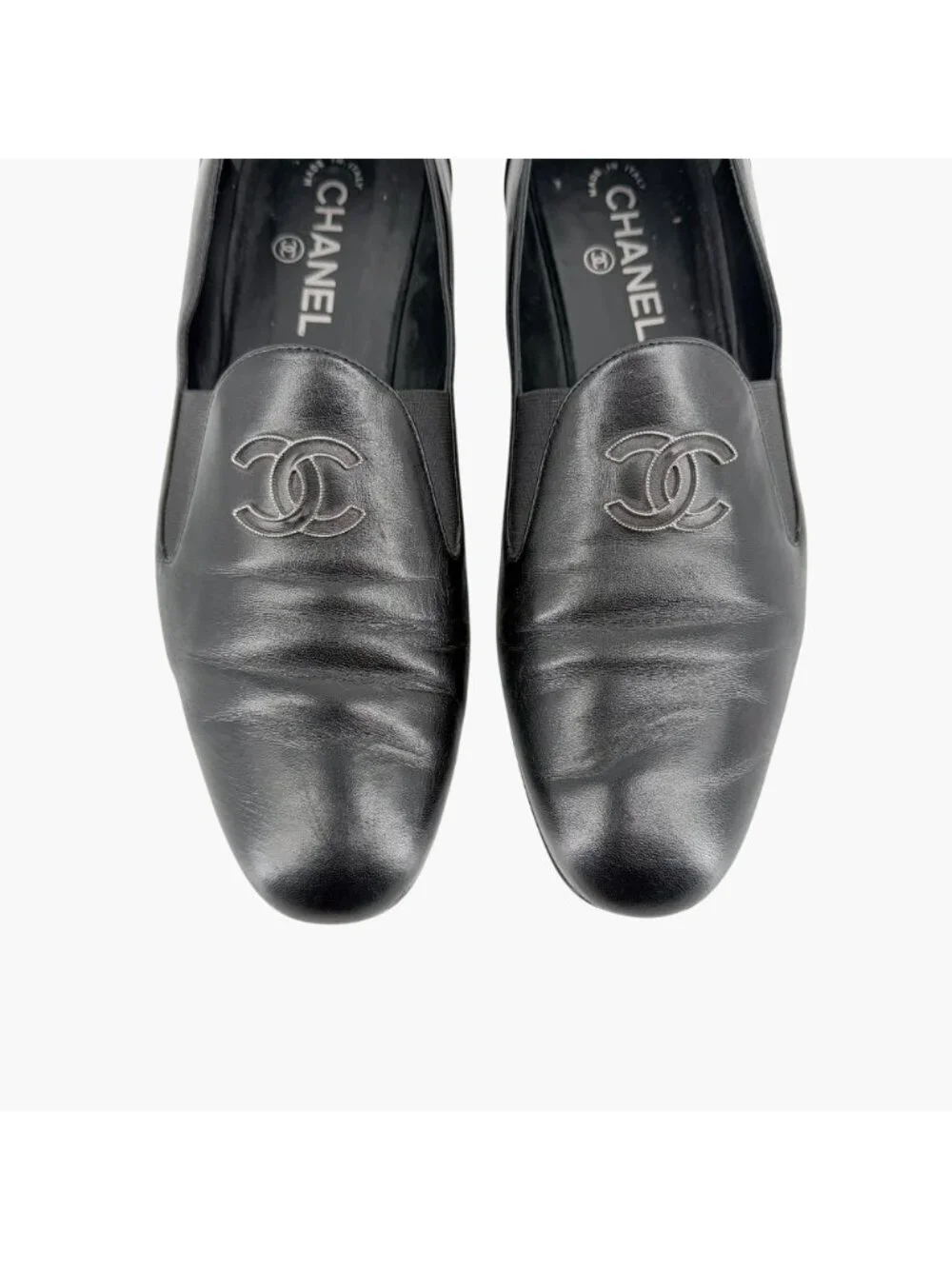 Chanel CC Slip On Loafers Flats Black Leather Size 41 US 10-10.5 Women’s - Picture 4 of 15